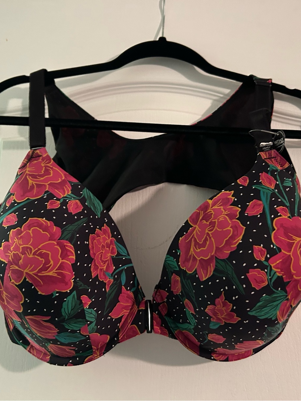 Torrid Floral Push-Up Bra in Black with Pink Rose Print